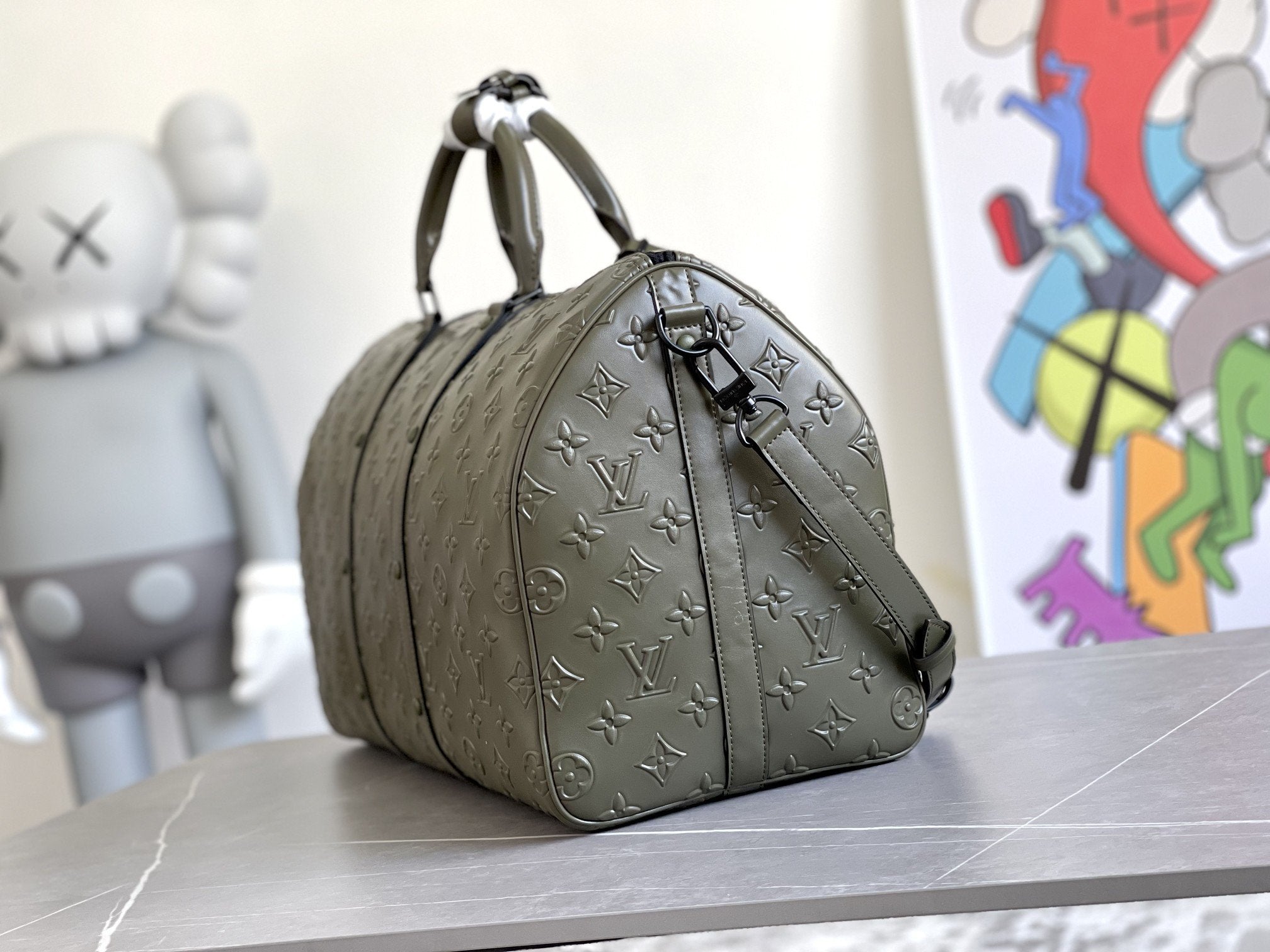 KEEPALL 50 BANDOULIERE KAKI EMPREINTE CUIR