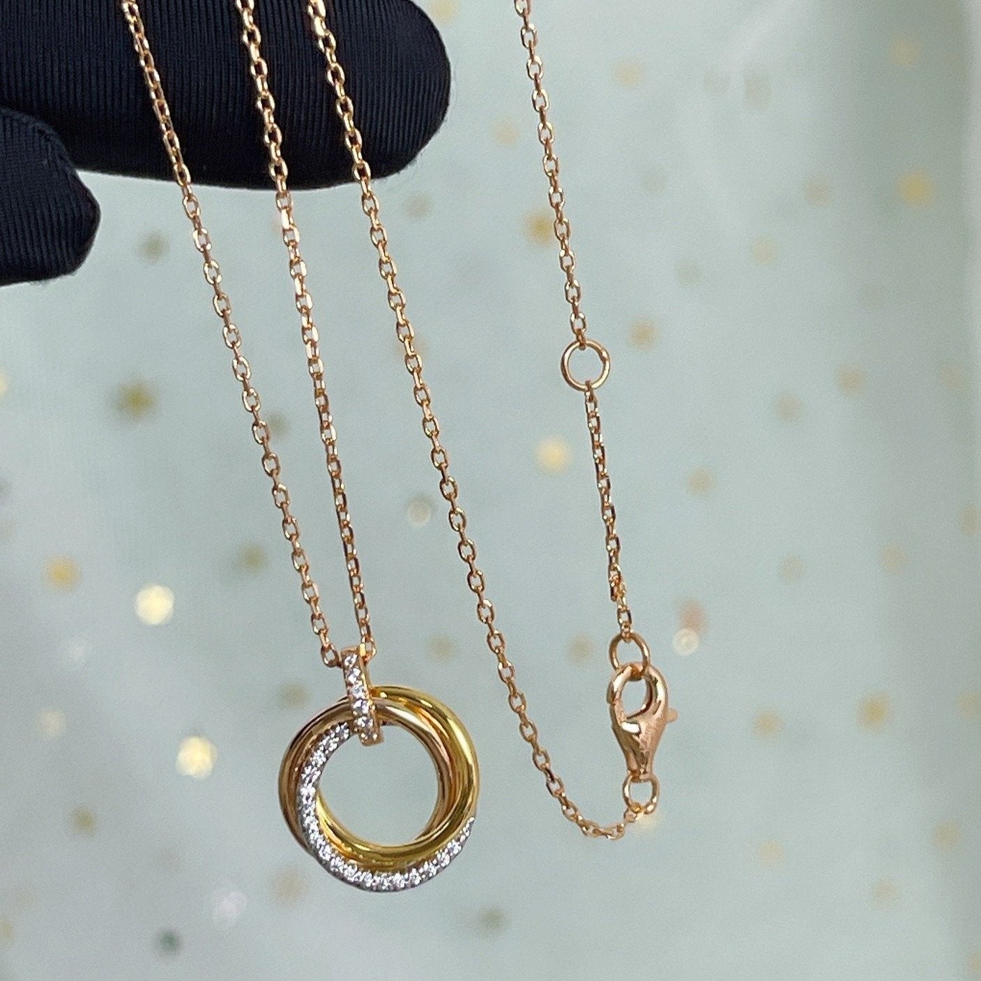 [Shinejoy]TRINITY NECKLACE SILVER GOLD PINK GOLD DIAMONDS