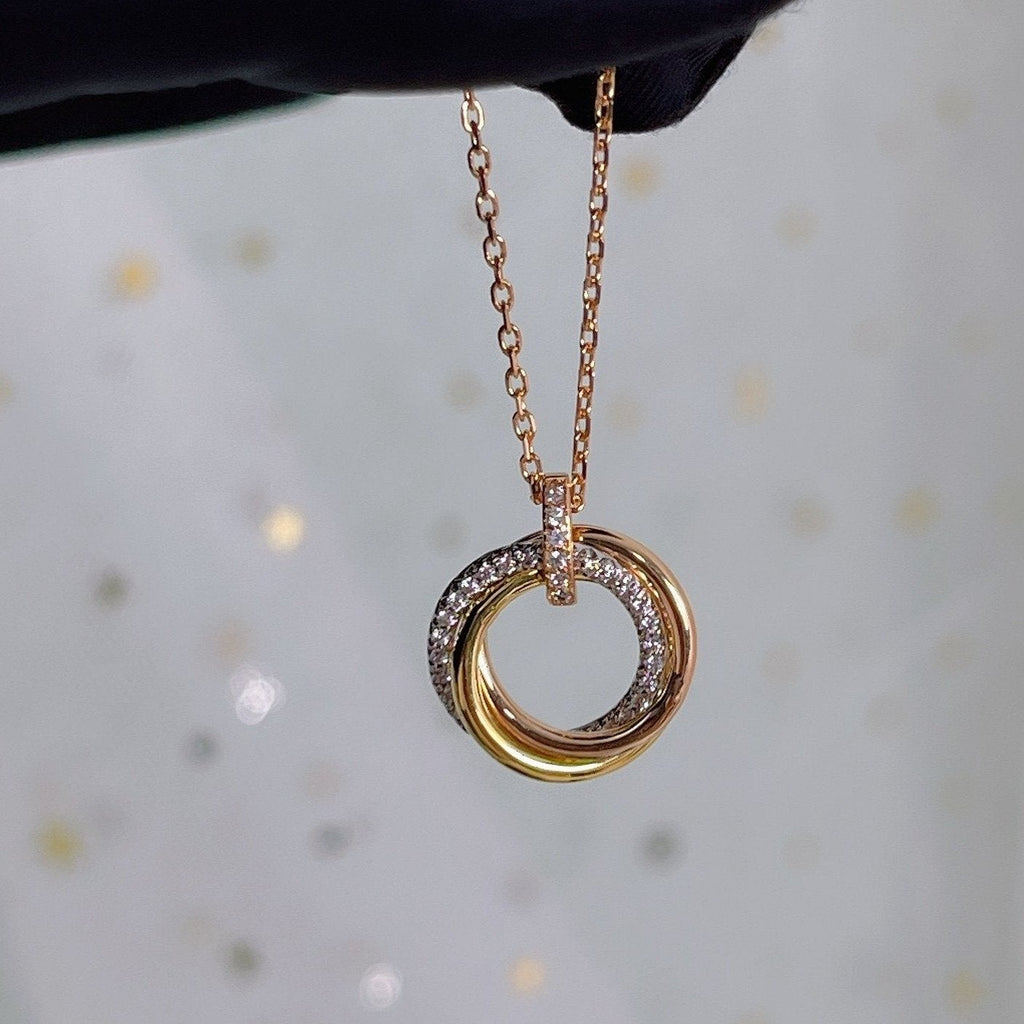 [Shinejoy]TRINITY NECKLACE SILVER GOLD PINK GOLD DIAMONDS