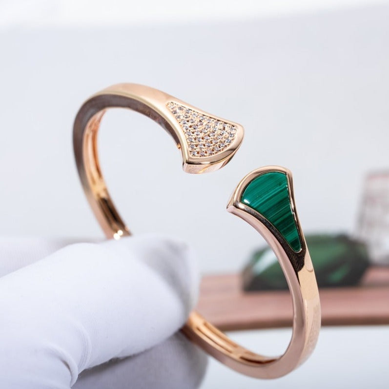[Shinejoy]DREAM BRACELET OPEN MALACHITE PINK GOLD