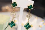 [Shinejoy]CLOVER EARRINGS GOLD MALACHITE DIAMOND 3 MOTIF