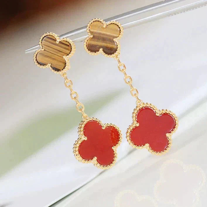 [Shinejoy]CLOVER  2 MOTIF  TIGER EYE CARNELIAN EARRINGS
