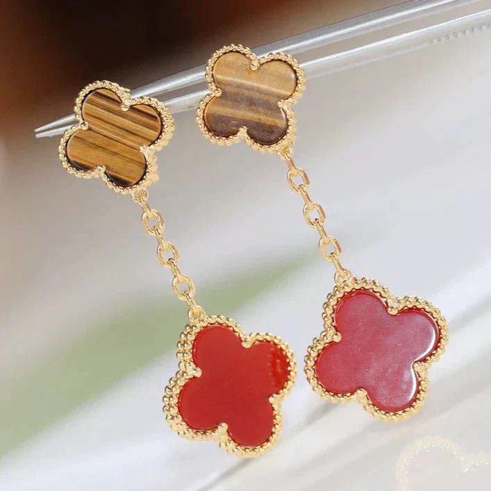 [Shinejoy]CLOVER  2 MOTIF  TIGER EYE CARNELIAN EARRINGS