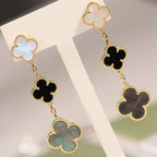 [Shinejoy]CLOVER EARRINGS GOLD ONYX MOP 3 MOTIF
