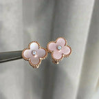[Shinejoy]CLOVER MEDIUM 1 MOTIFS  PINK MOP DIAMOND EARRINGS