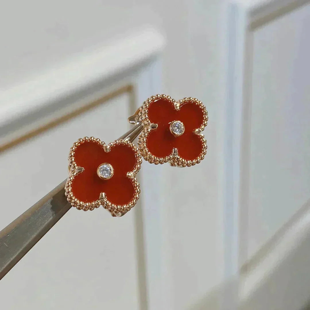 [Shinejoy]CLOVER MEDIUM 1 MOTIFS CARNELIAN  DIAMOND earrings
