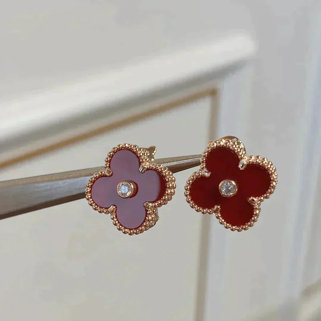 [Shinejoy]CLOVER MEDIUM 1 MOTIFS CARNELIAN  DIAMOND earrings