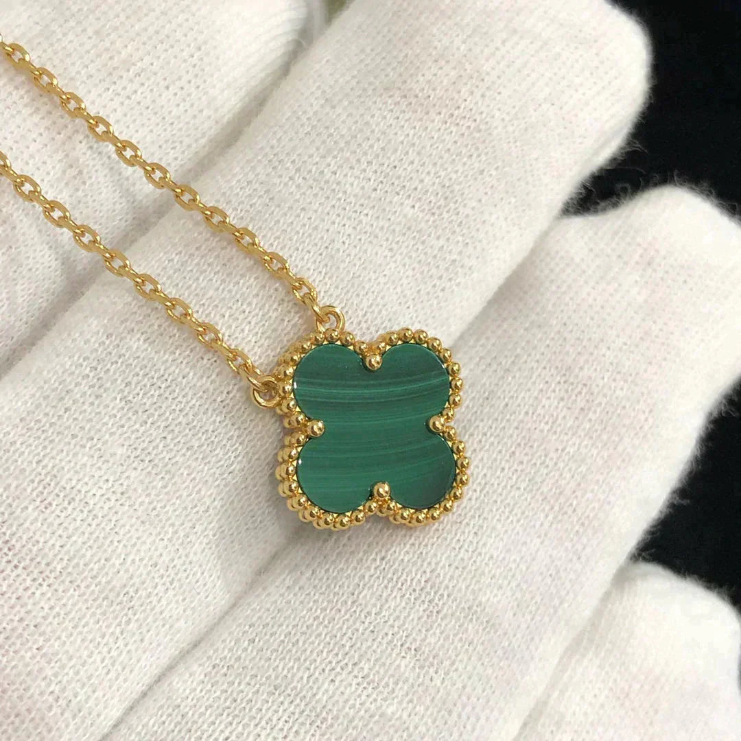 [Shinejoy]CLOVER 15MM MALACHITE SINGLE FLOWER  NECKLACE