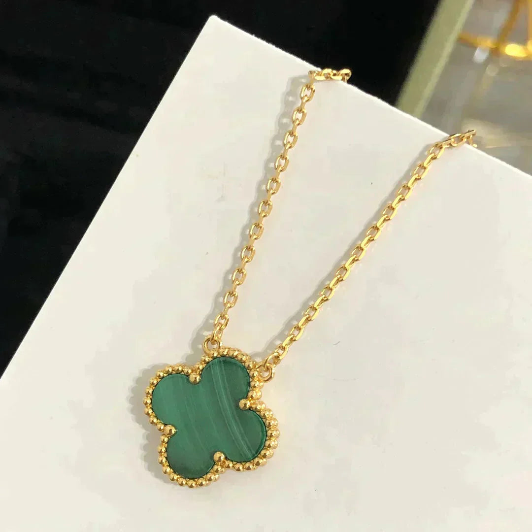 [Shinejoy]CLOVER 15MM MALACHITE SINGLE FLOWER  NECKLACE