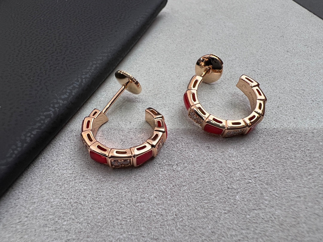 [Shinejoy]SERPENTI CARNELIAN PINK GOLD EARRINGS