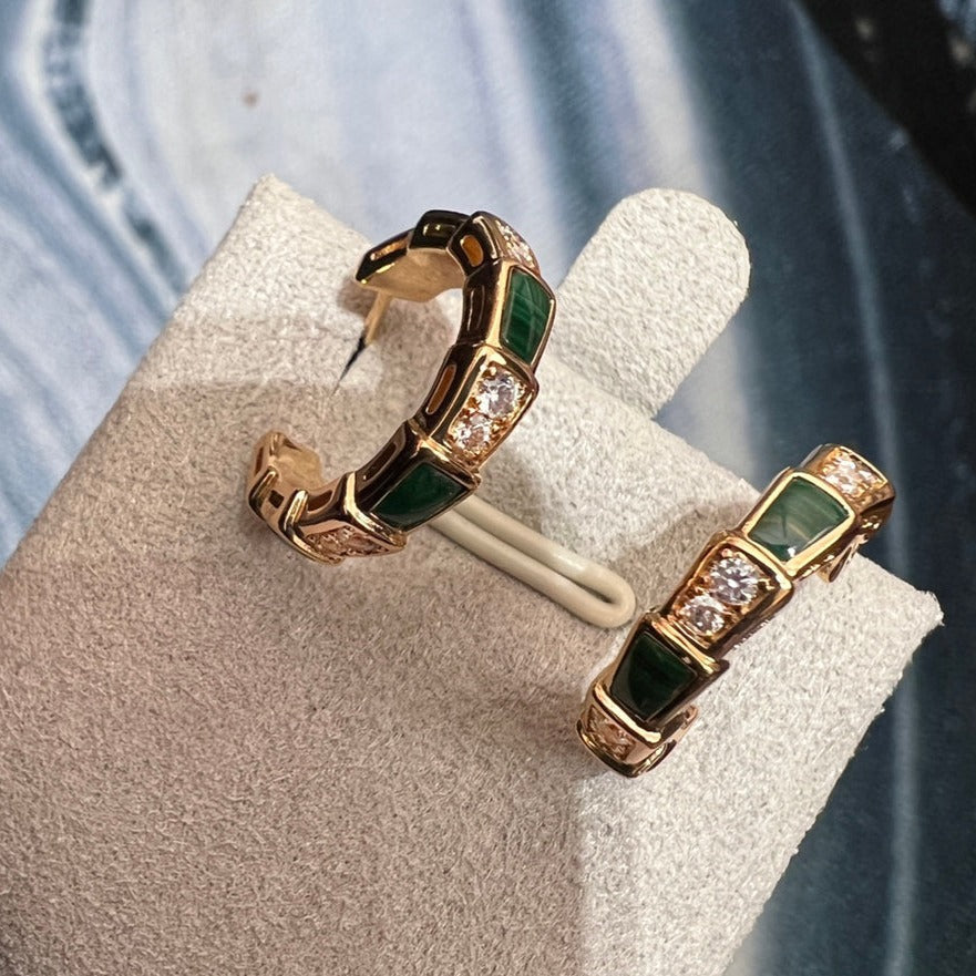 [Shinejoy]SERPENTI MALACHITE PINK GOLD EARRINGS
