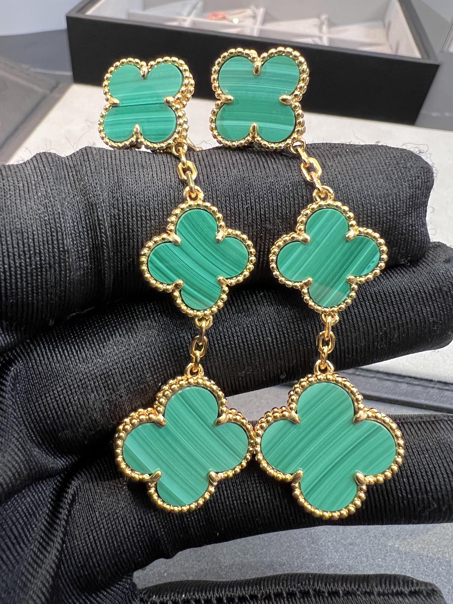 [Shinejoy]CLOVER MALACHITE 3 MOTIFS GOLD
