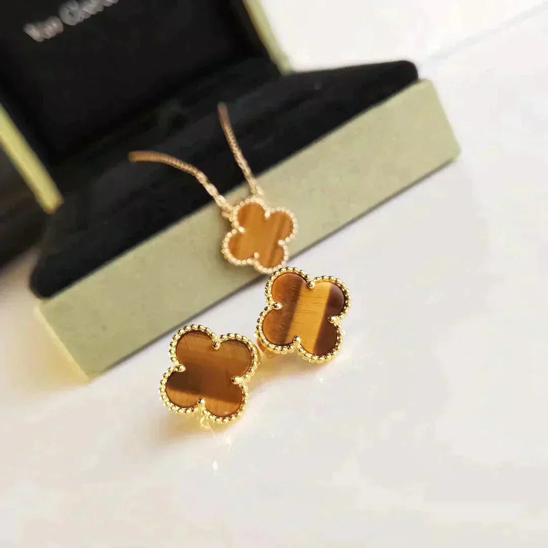 [Shinejoy]CLOVER MEDIUM 1 MOTIFS TIGER EYE EARRINGS