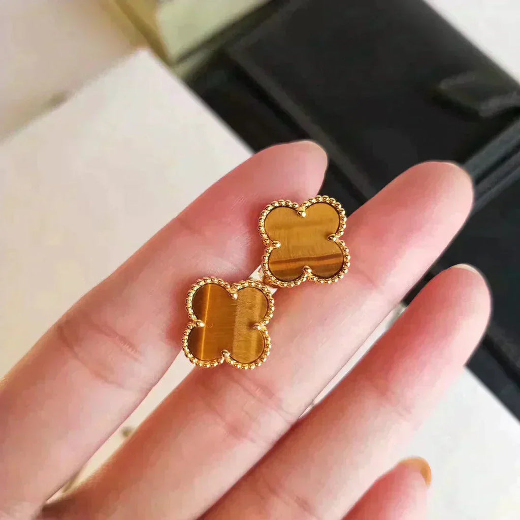 [Shinejoy]CLOVER MEDIUM 1 MOTIFS TIGER EYE EARRINGS