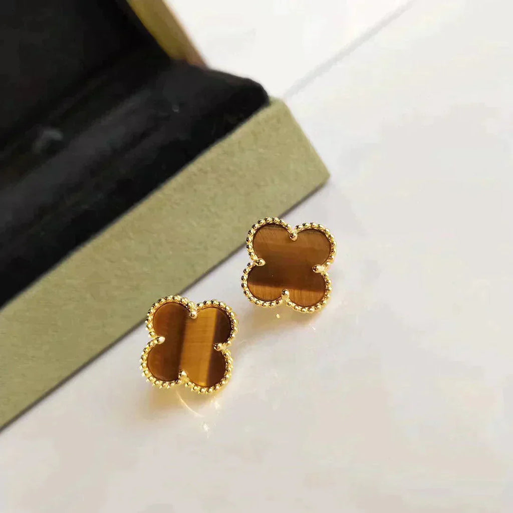 [Shinejoy]CLOVER MEDIUM 1 MOTIFS TIGER EYE EARRINGS