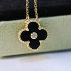 [Shinejoy]CLOVER 15MM DIAMOND ONYX NECKLACE