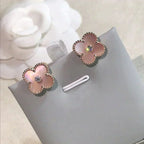 [Shinejoy]CLOVER MEDIUM 1 MOTIFS  PINK MOP DIAMOND EARRINGS
