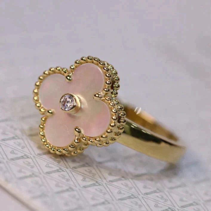 [Shinejoy]CLOVER PINK MOP RING GOLD DIAMOND
