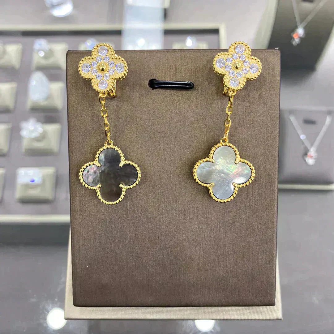 [Shinejoy]CLOVER  2 MOTIFS  DIAMOND  EARRINGS (MULTIPLE CHOICESç´