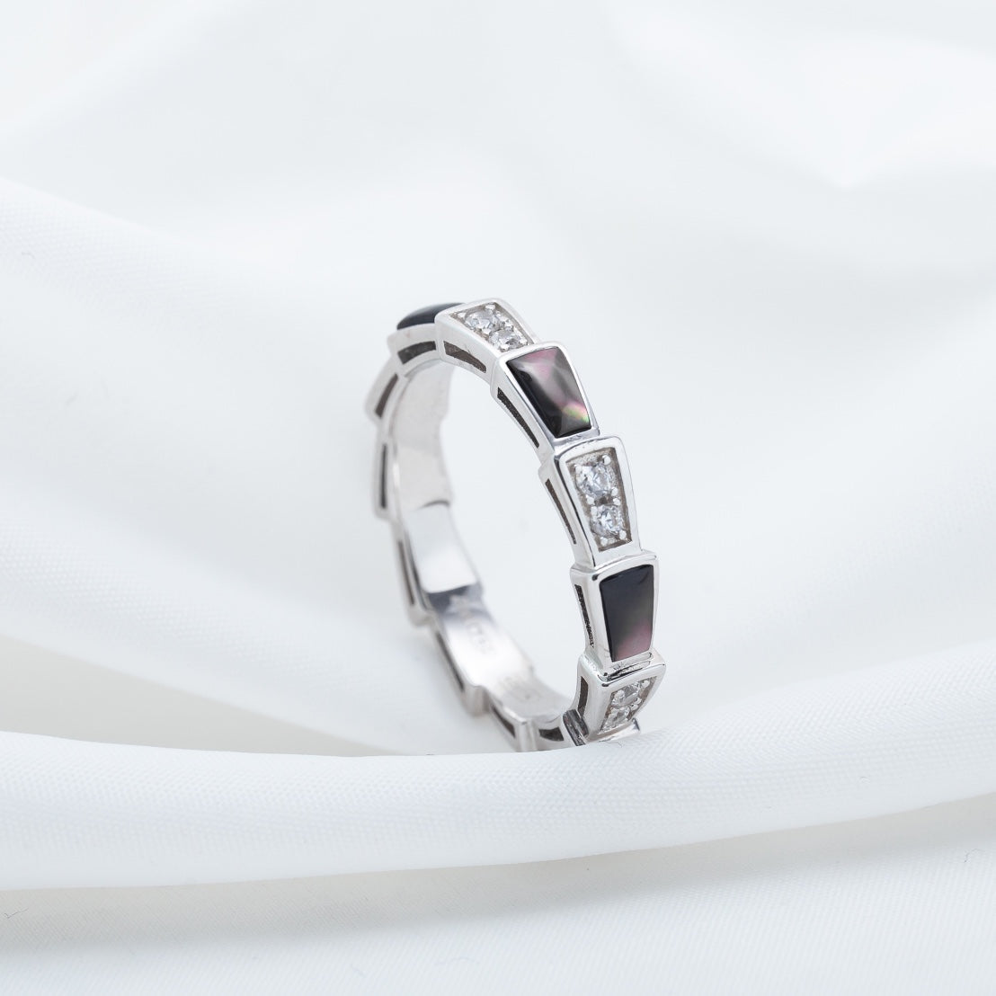 [Shinejoy]SERPENTI RING SILVER  DIAMOND BLACK MOP 3MM
