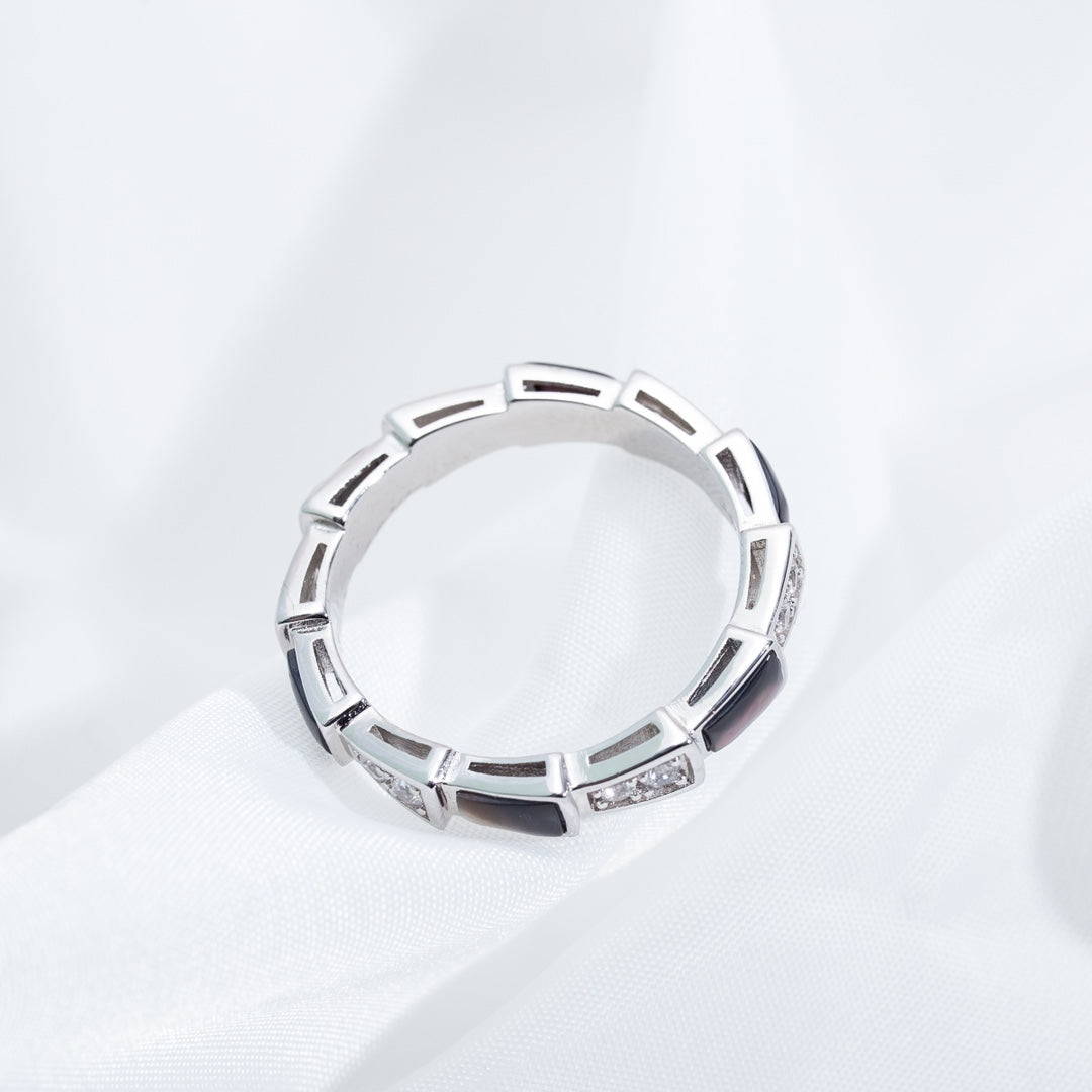 [Shinejoy]SERPENTI RING SILVER  DIAMOND BLACK MOP 3MM