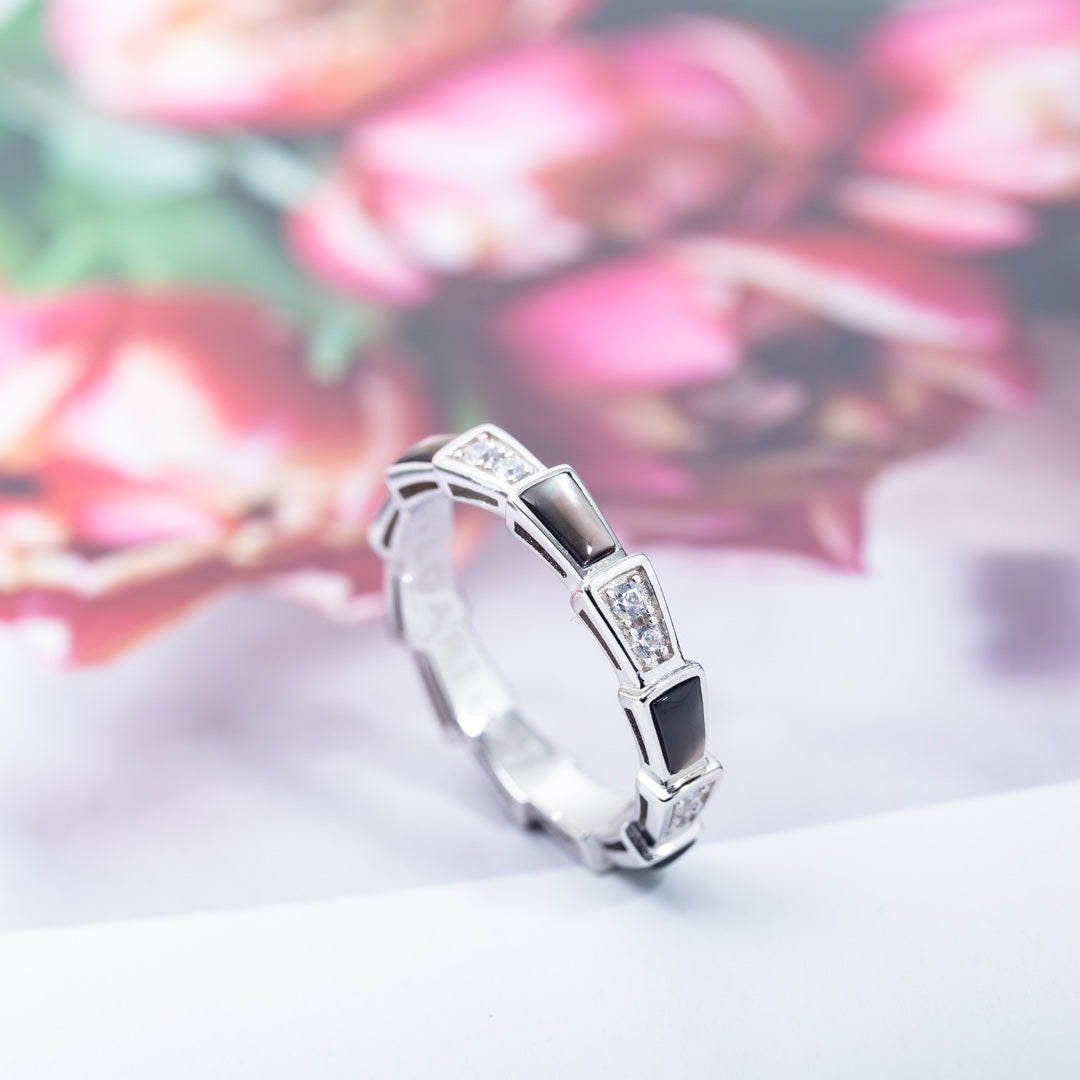 [Shinejoy]SERPENTI RING SILVER  DIAMOND BLACK MOP 3MM