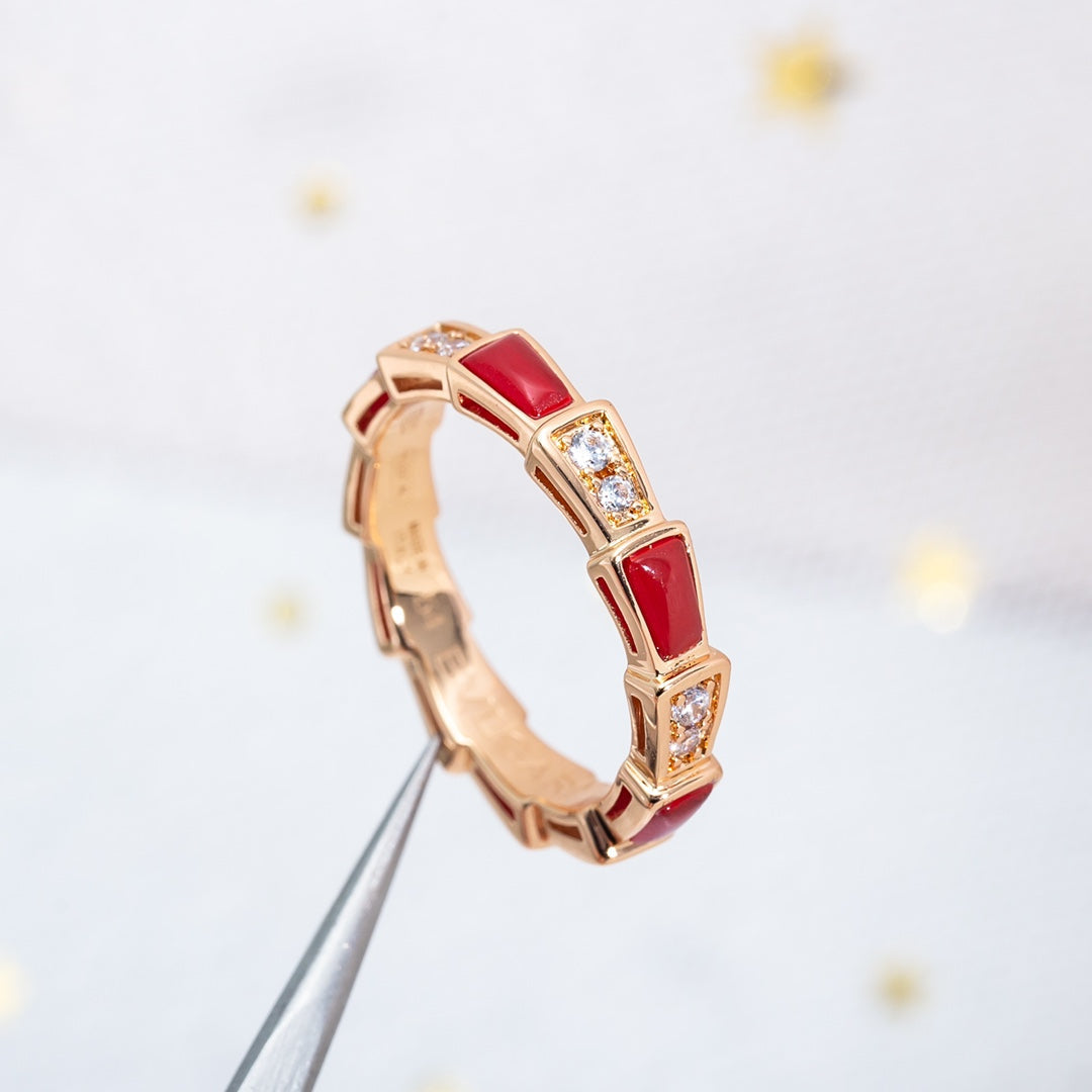 [Shinejoy]SERPENTI RING PINK GOLD CARNELIAN DIAMOND 3MM