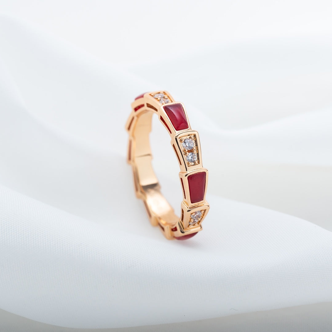 [Shinejoy]SERPENTI RING PINK GOLD CARNELIAN DIAMOND 3MM