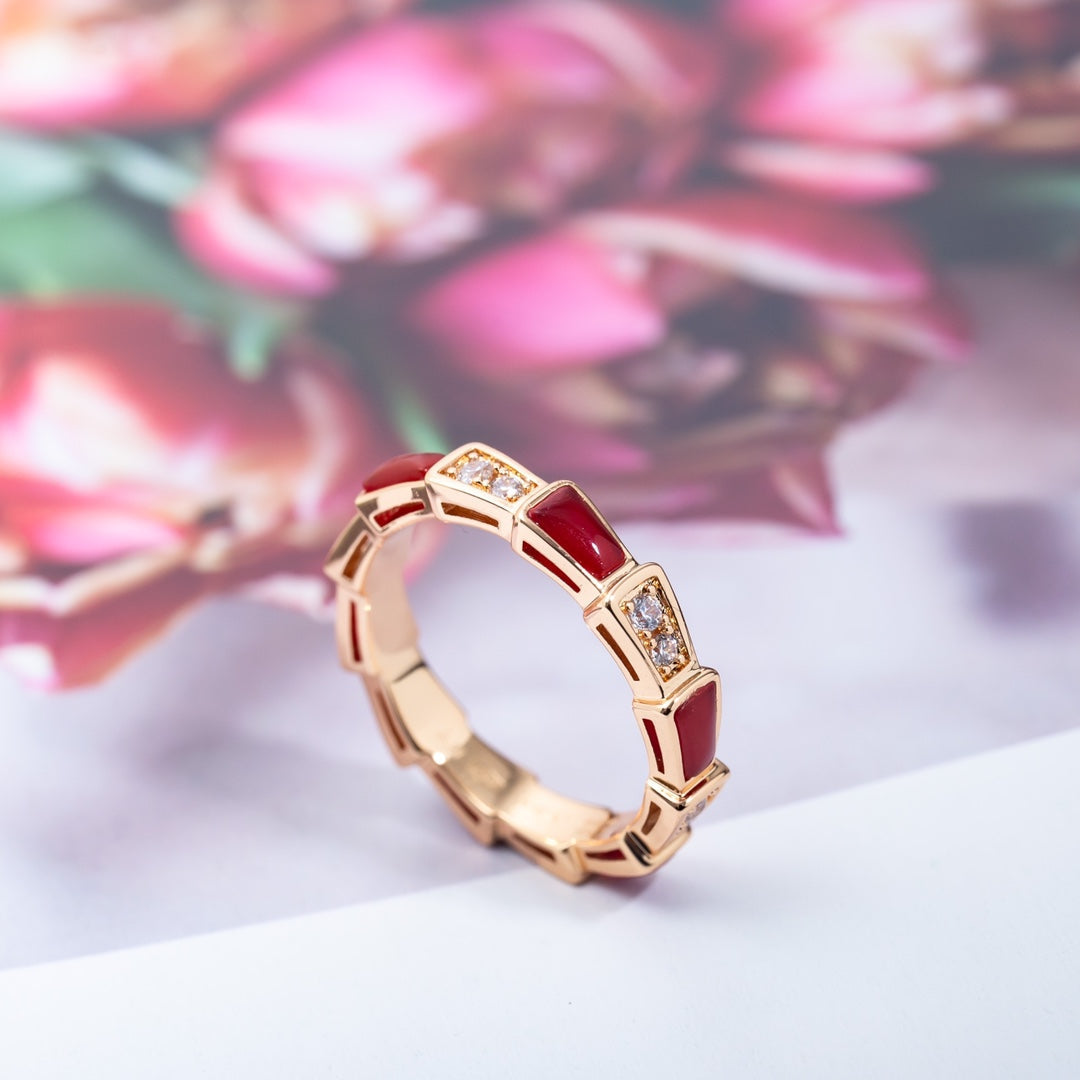 [Shinejoy]SERPENTI RING PINK GOLD CARNELIAN DIAMOND 3MM