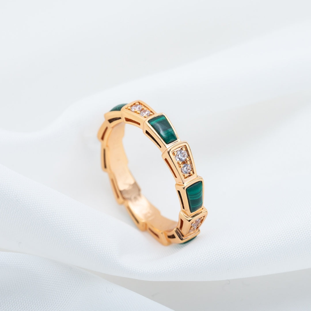 [Shinejoy]SERPENTI RING PINK GOLD MALACHITE DIAMOND 3MM