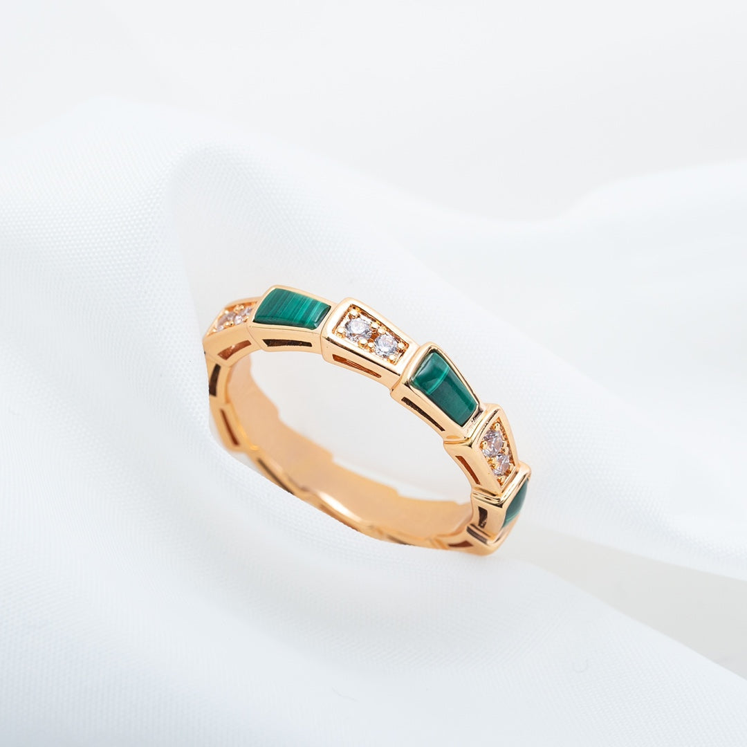 [Shinejoy]SERPENTI RING PINK GOLD MALACHITE DIAMOND 3MM