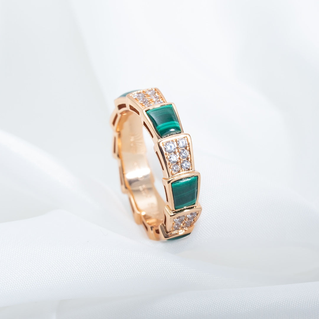 [Shinejoy]SERPENTI RING PINK GOLD MALACHITE DIAMOND PAVED 4MM