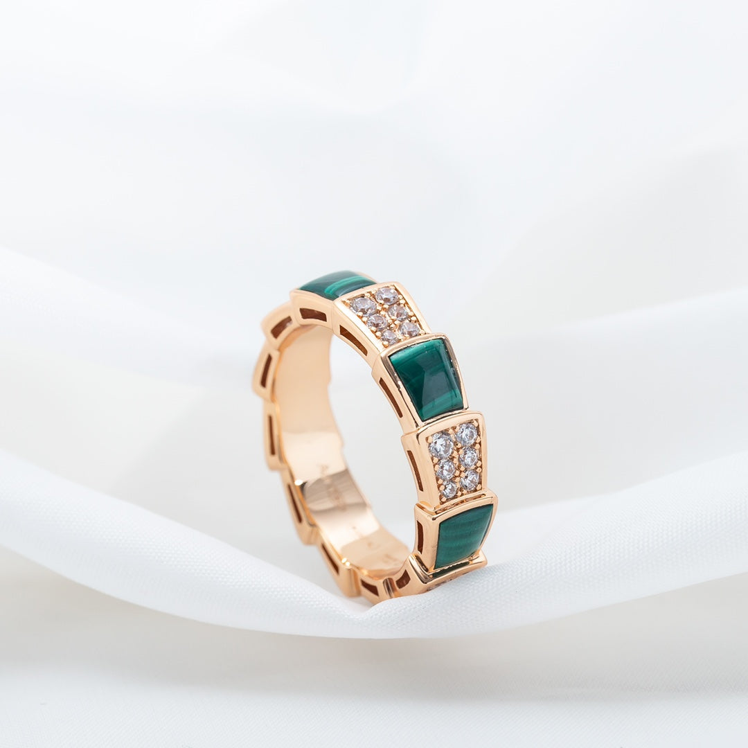 [Shinejoy]SERPENTI RING PINK GOLD MALACHITE DIAMOND PAVED 4MM