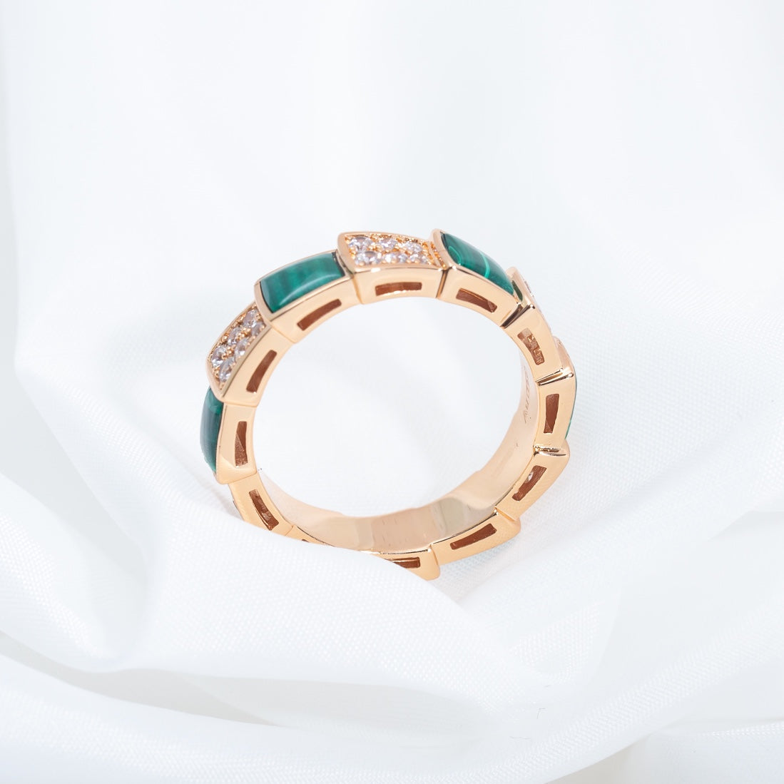 [Shinejoy]SERPENTI RING PINK GOLD MALACHITE DIAMOND PAVED 4MM