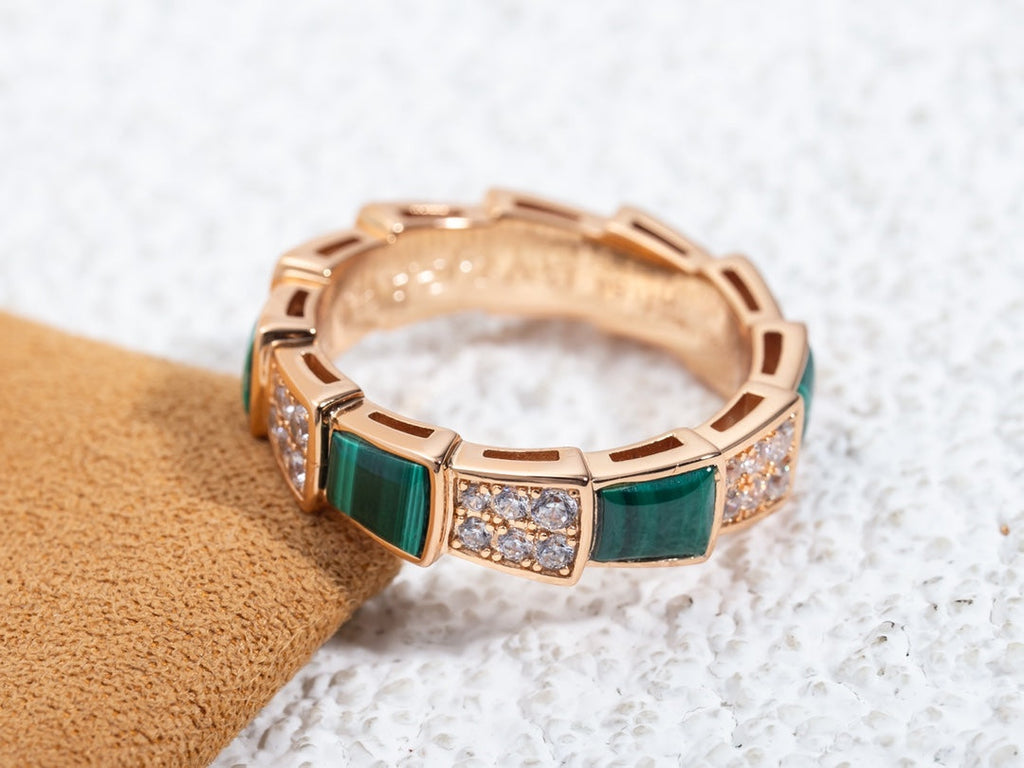 [Shinejoy]SERPENTI RING PINK GOLD MALACHITE DIAMOND PAVED 4MM