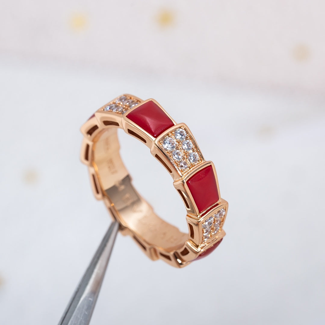 [Shinejoy]SERPENTI RING PINK GOLD CARNELIAN DIAMOND PAVED 4MM