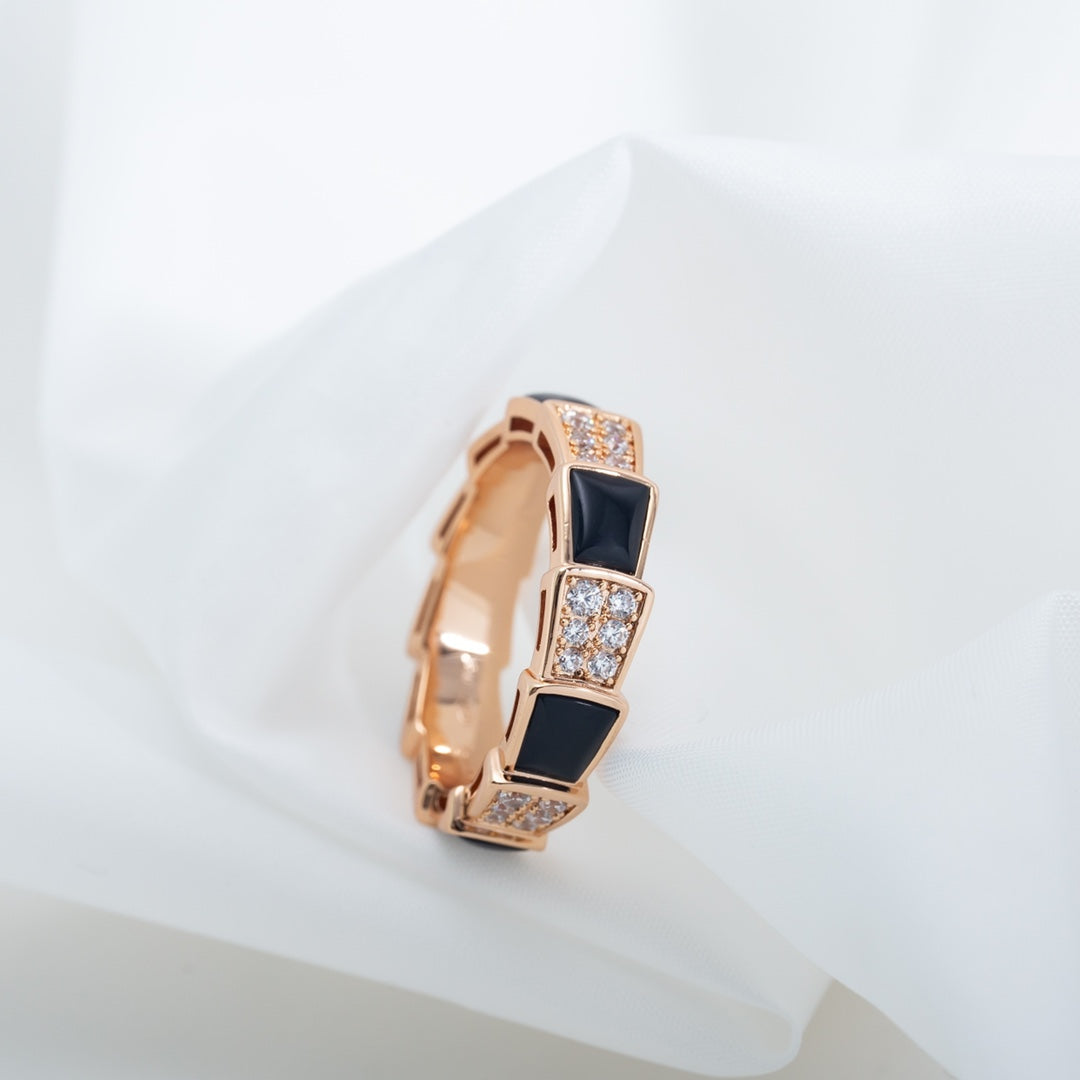 [Shinejoy]SERPENTI RING PINK GOLD BLACK MOP DIAMOND PAVED 4MM