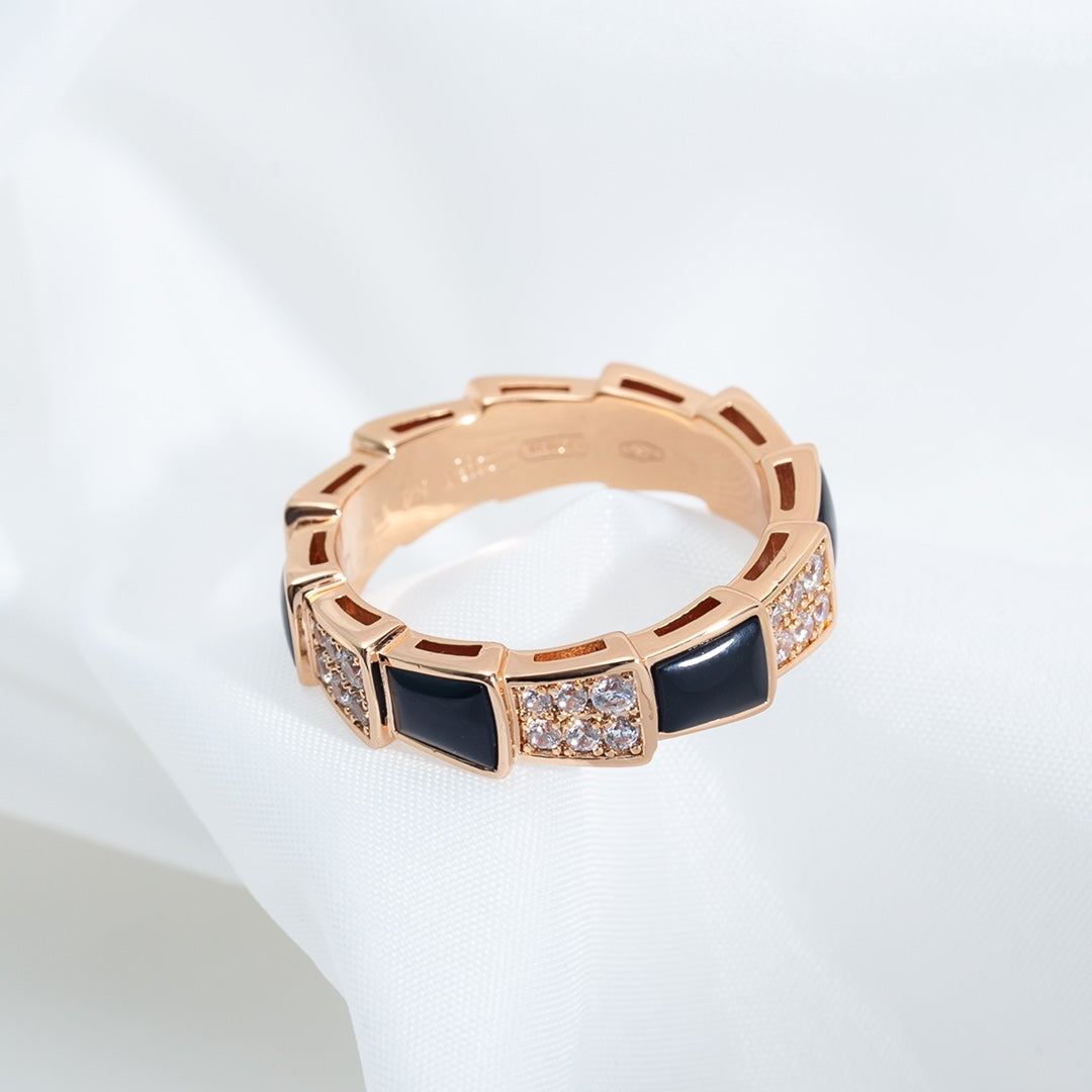 [Shinejoy]SERPENTI RING PINK GOLD BLACK MOP DIAMOND PAVED 4MM