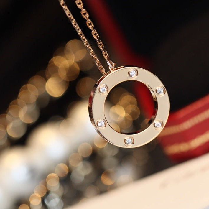 [Shinejoy]LOVE NECKLACE 16MM 6 DIAMONDS PINK GOLD