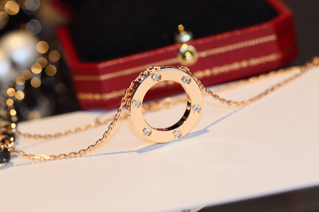 [Shinejoy]LOVE NECKLACE 16MM 6 DIAMONDS PINK GOLD