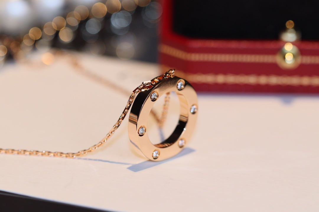 [Shinejoy]LOVE NECKLACE 16MM 6 DIAMONDS PINK GOLD