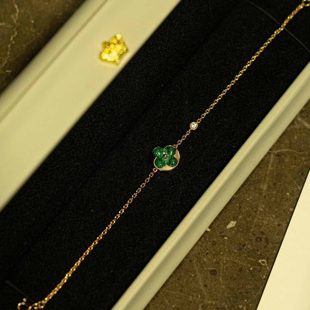 [Shinejoy]SUN MALACHITE 1 DIAMOND PINK GOLD BRACELET