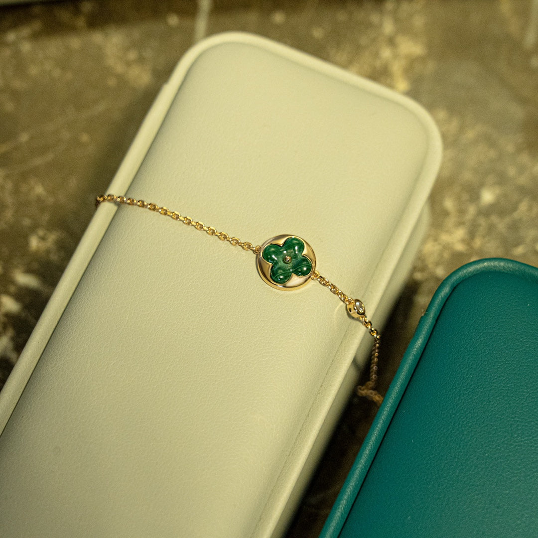 [Shinejoy]SUN MALACHITE 1 DIAMOND PINK GOLD BRACELET