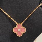 [Shinejoy]CLOVER 15MM DIAMOND RHODONITE NECKLACE