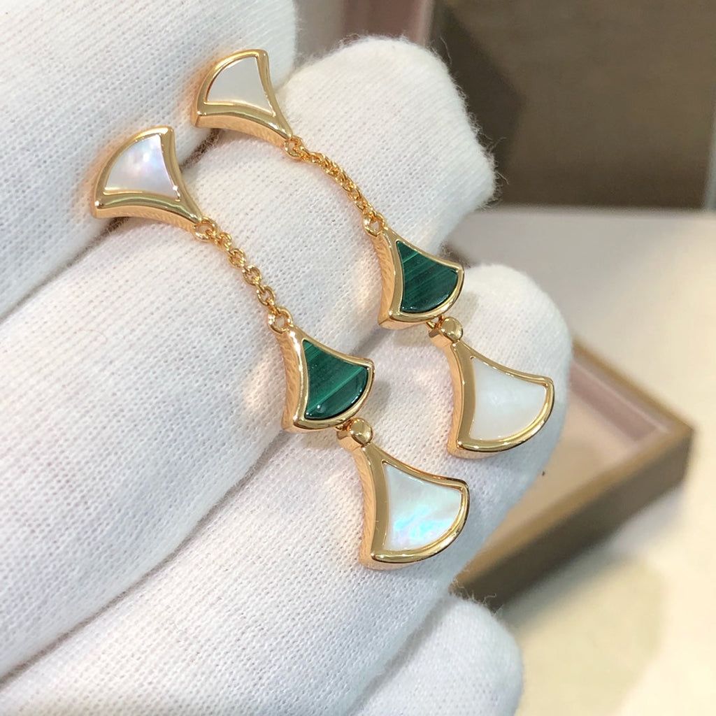 [Shinejoy]DREAM EARRINGS 3 MOTIFS MALACHITE MOP PINK GOLD