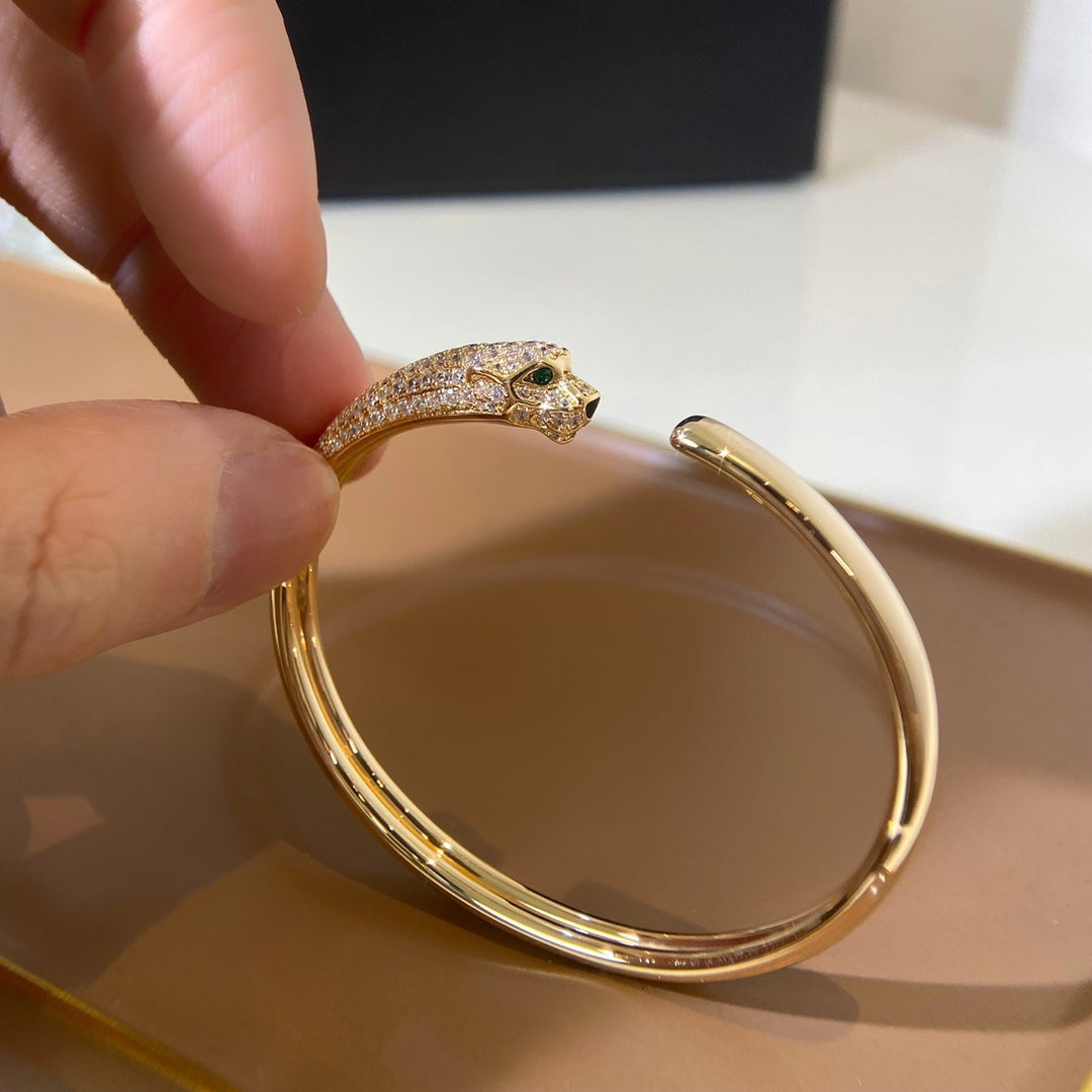 [Shinejoy]PANTHERE GOLD DIAMOND OPEN BRACELET