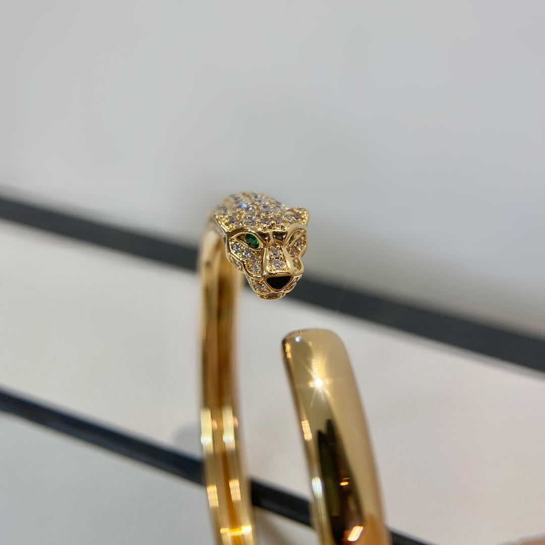 [Shinejoy]PANTHERE GOLD DIAMOND OPEN BRACELET