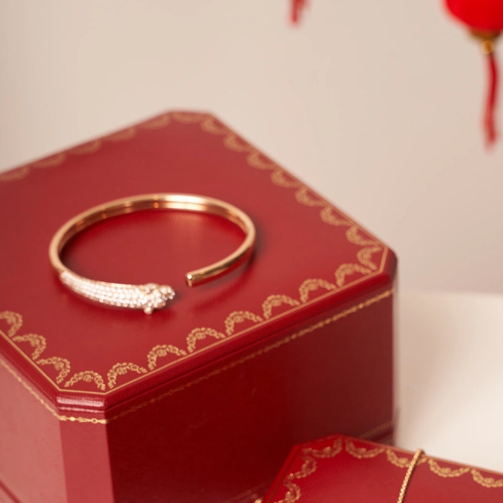 [Shinejoy]PANTHERE ROSE GOLD DIAMOND OPEN BRACELET