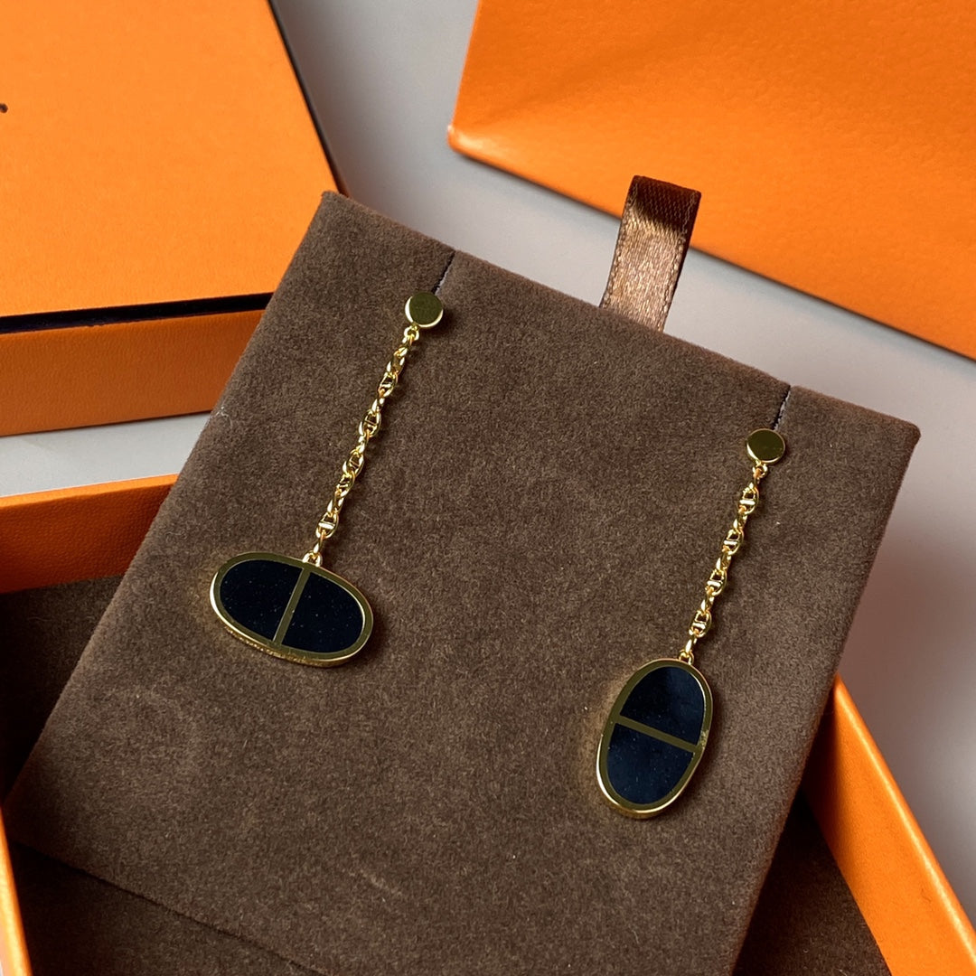 [Shinejoy]CHAINE VERSO BLACK CERAMIC EARRINGS