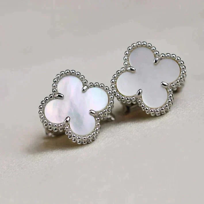[Shinejoy]Boucles d'oreilles Clover Medium 1 Motifs Blanc Nassou Argent